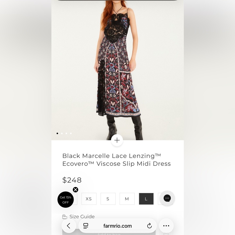 FARM Rio Black Marcelle Lace Lenzing™ Ecovero™ Viscose Slip Midi Dress